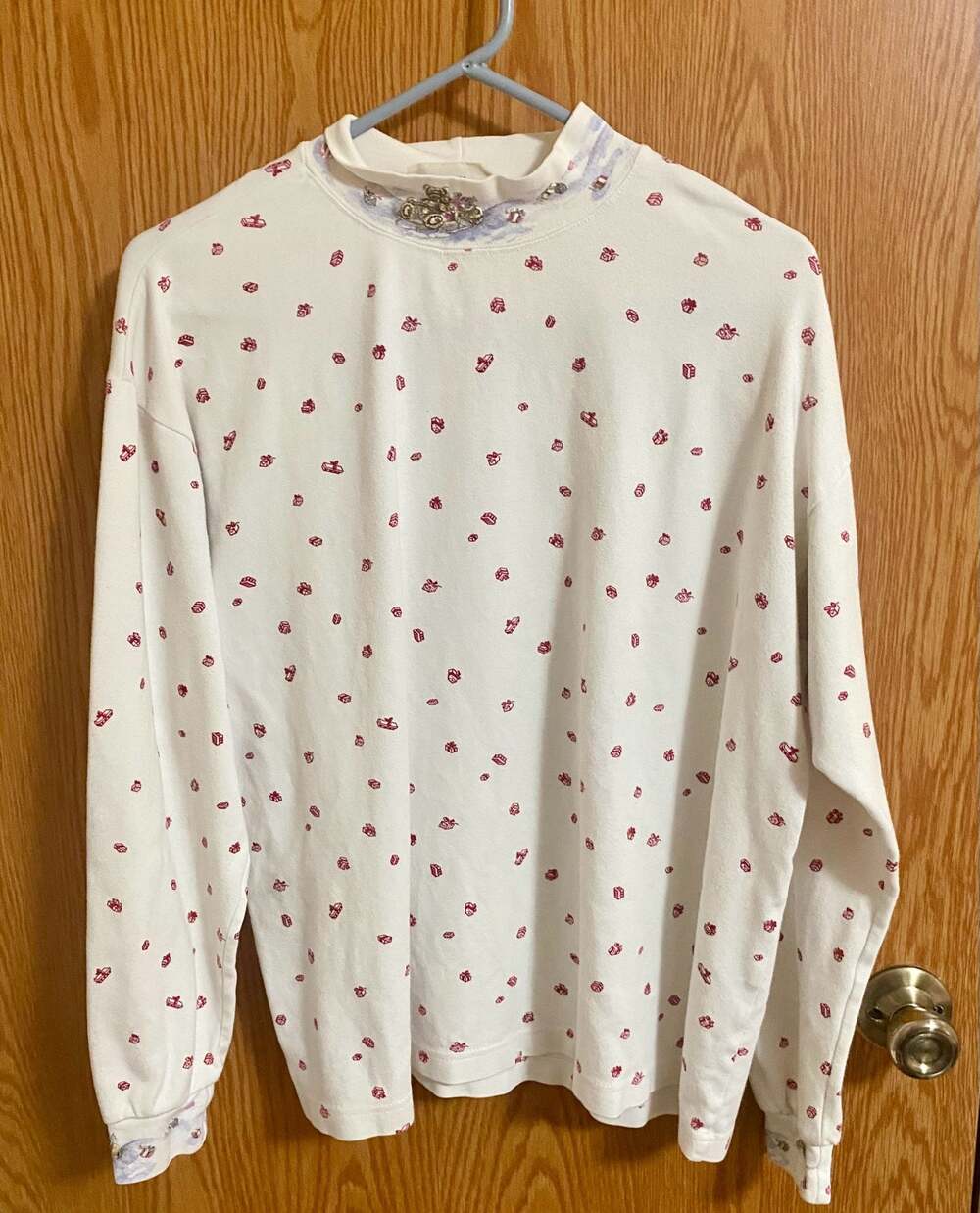Vintage Northern Reflections Christmas Teddy Bear Sleigh Mock Neck  Shirt
